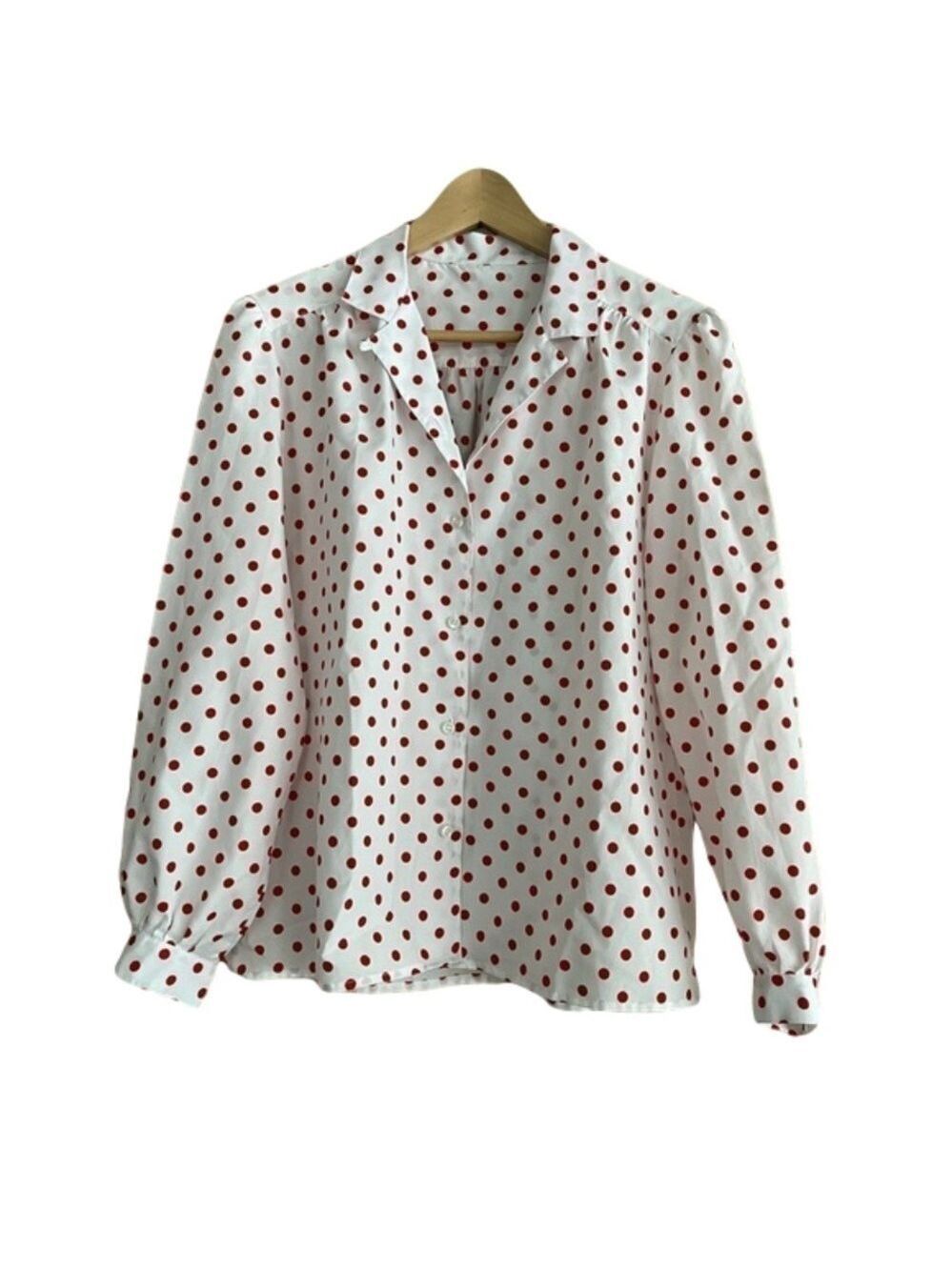 Vintage silky lightweight polkadot long sleeve blouse size large